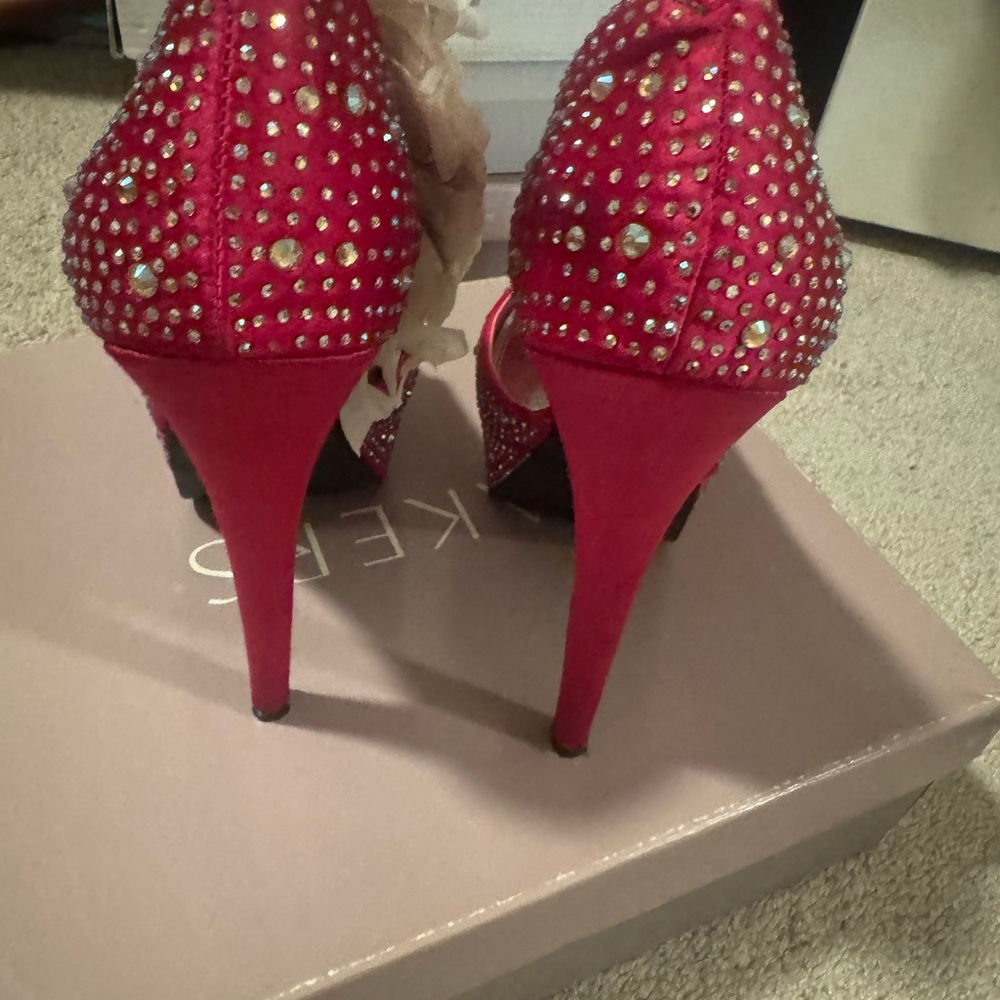 Bakers Fuchsia Rhinestone Peep-Toe Heels - Picture 3 of 5